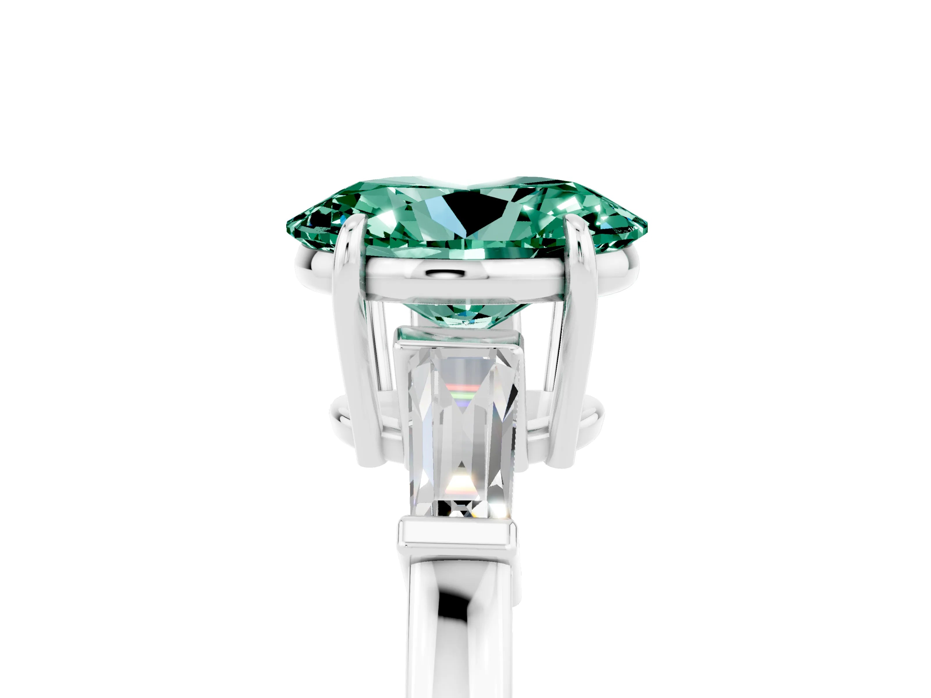 White gold Oval Cut Cut Diamond Ring with Tapered Baguette Side Stones in Four-Prong Setting_5