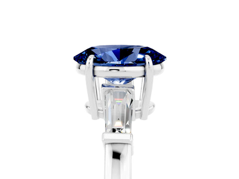 White gold Oval Cut Cut Diamond Ring with Tapered Baguette Side Stones in Four-Prong Setting_5