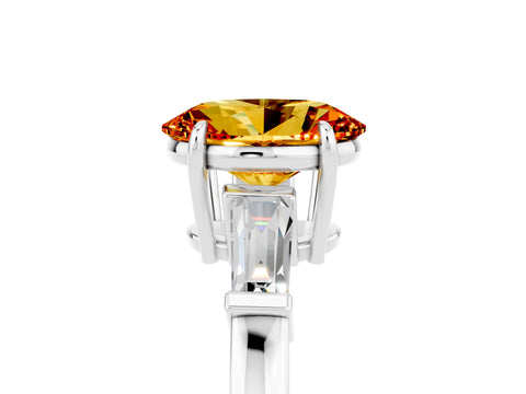 White gold Oval Cut Cut Diamond Ring with Tapered Baguette Side Stones in Four-Prong Setting_5