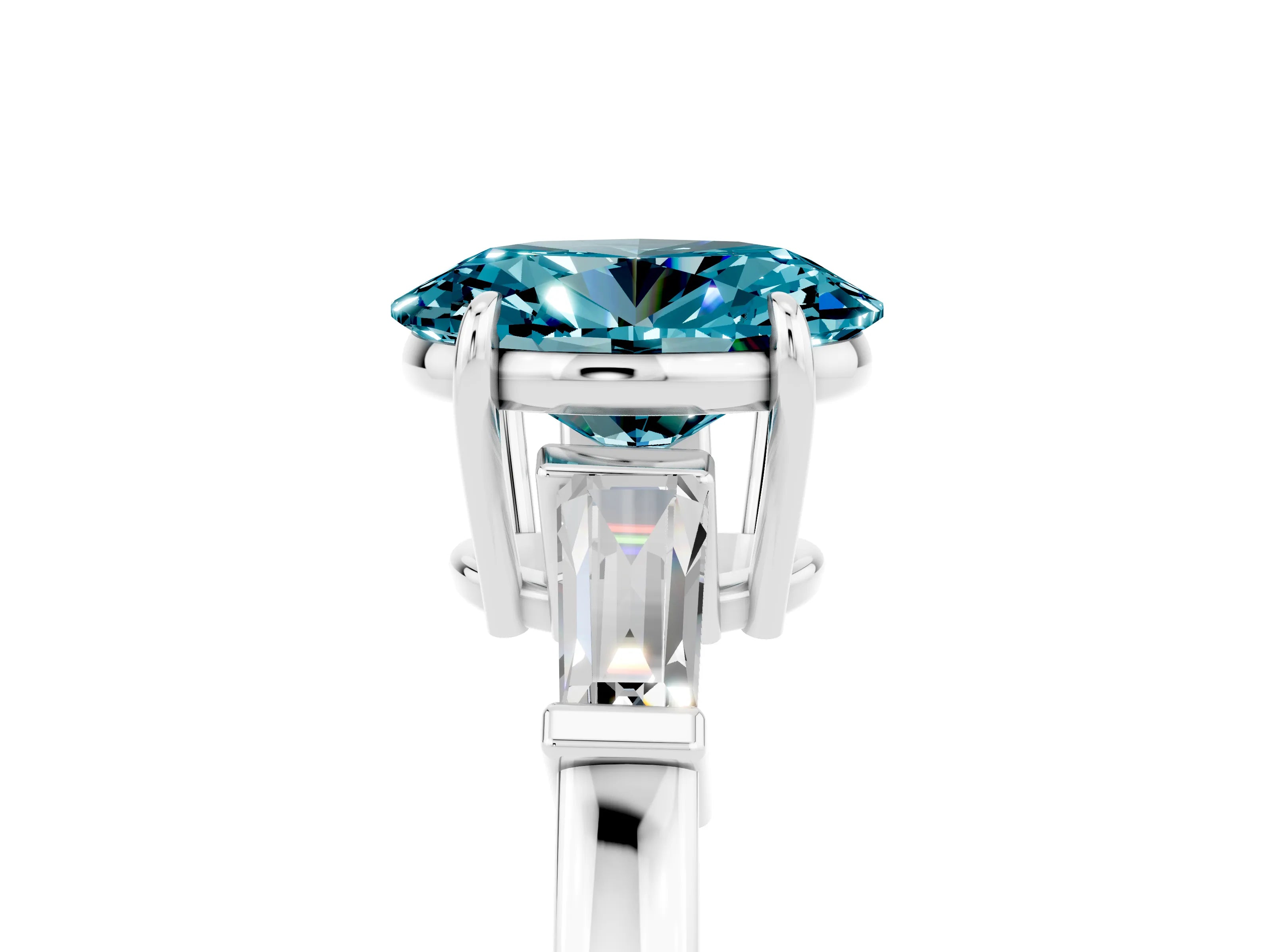 White gold Oval Cut Cut Diamond Ring with Tapered Baguette Side Stones in Four-Prong Setting_5