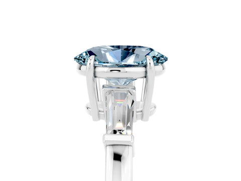 White gold Oval Cut Cut Diamond Ring with Tapered Baguette Side Stones in Four-Prong Setting_5