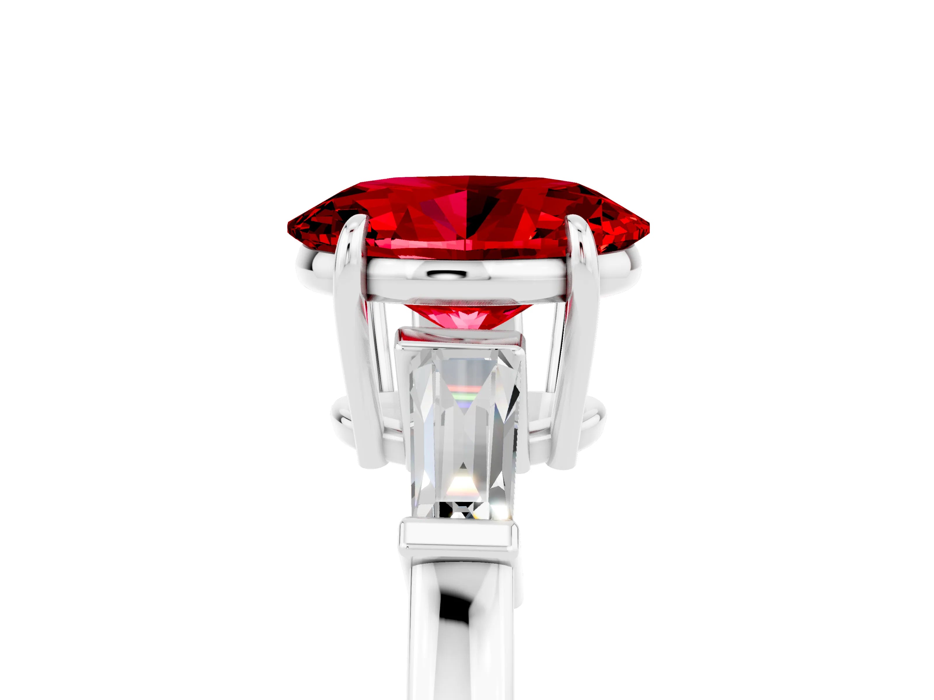 White gold Oval Cut Cut Diamond Ring with Tapered Baguette Side Stones in Four-Prong Setting_5