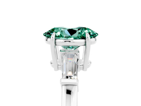 White gold Oval Cut Cut Diamond Ring with Tapered Baguette Side Stones in Four-Prong Setting_5