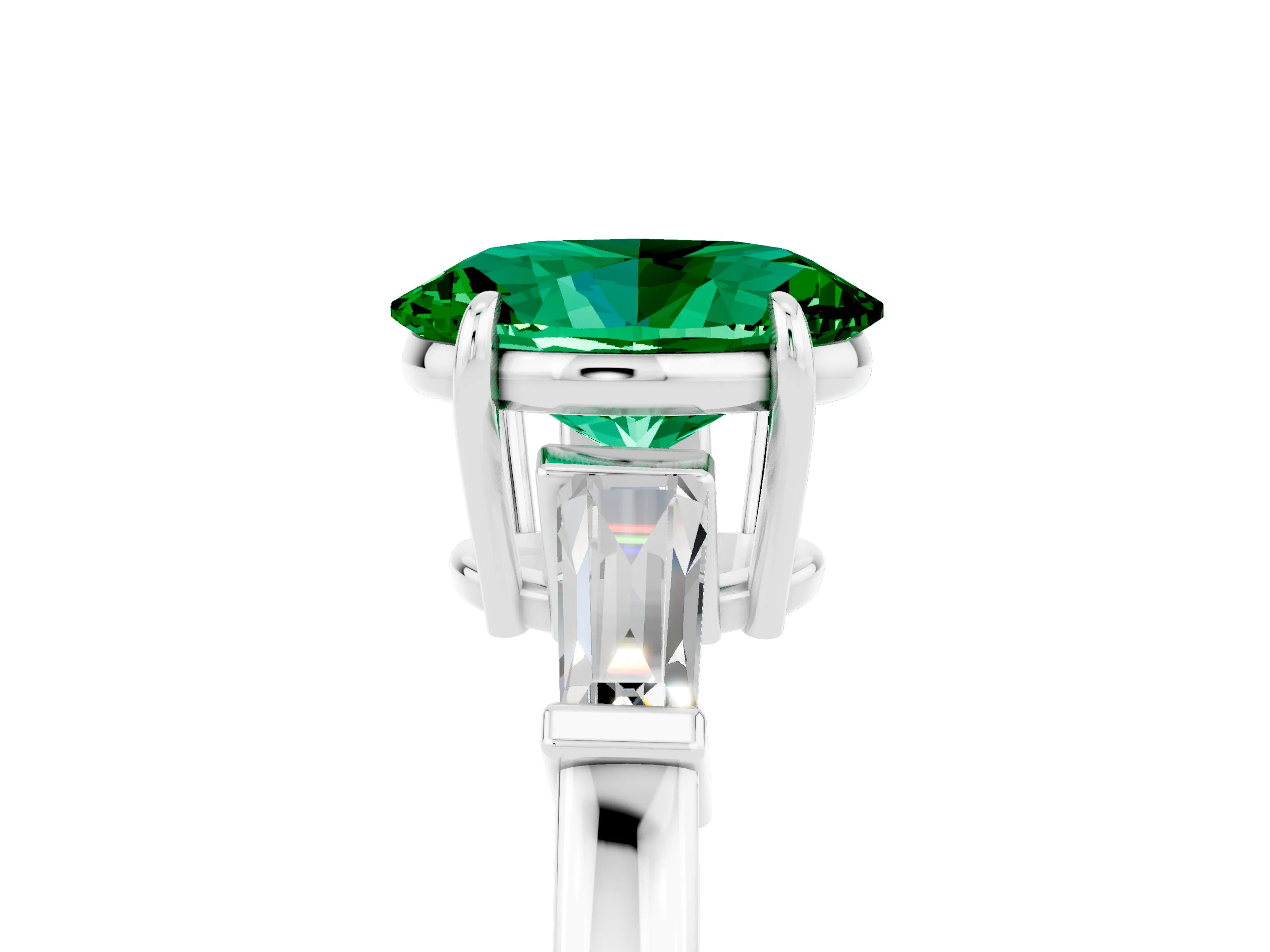 White gold Oval Cut Cut Diamond Ring with Tapered Baguette Side Stones in Four-Prong Setting_5