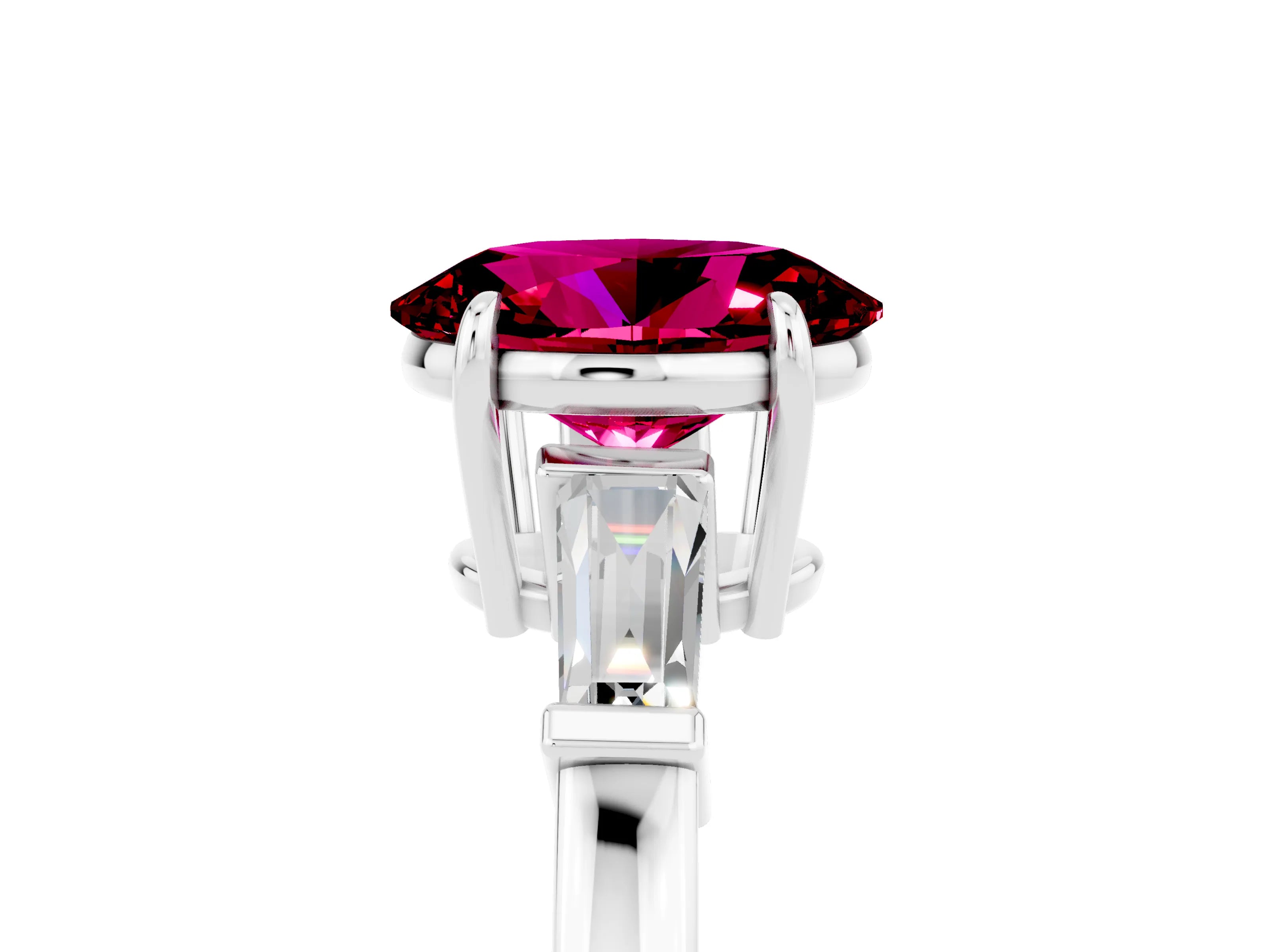 White gold Oval Cut Cut Diamond Ring with Tapered Baguette Side Stones in Four-Prong Setting_5