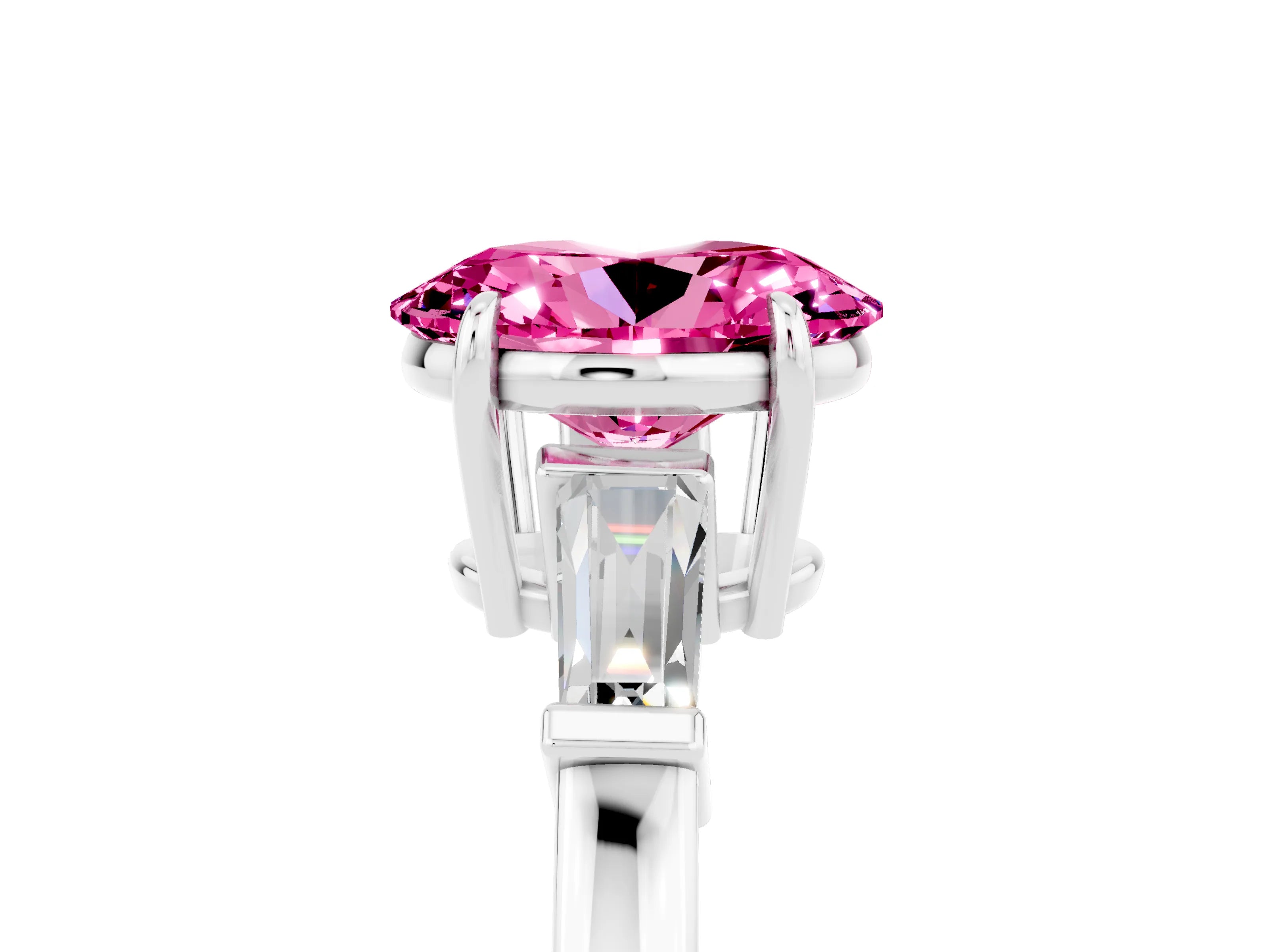 White gold Oval Cut Cut Diamond Ring with Tapered Baguette Side Stones in Four-Prong Setting_5