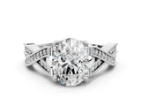 White gold Oval Cut Cut Diamond Twisted Band with Milgrain Pave Setting and Four-Prong Setting_18