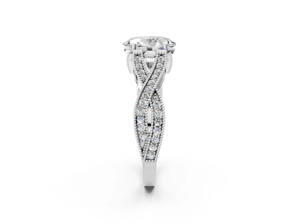 White Gold Oval Graduated Pave Twist Engagement Ring Setting