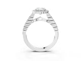 White gold Oval Cut Cut Halo Pavé Solitaire Ring with Milgrain Band_10