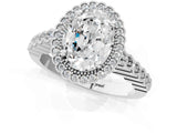 White gold Oval Cut Cut Halo Pavé Solitaire Ring with Milgrain Band_8