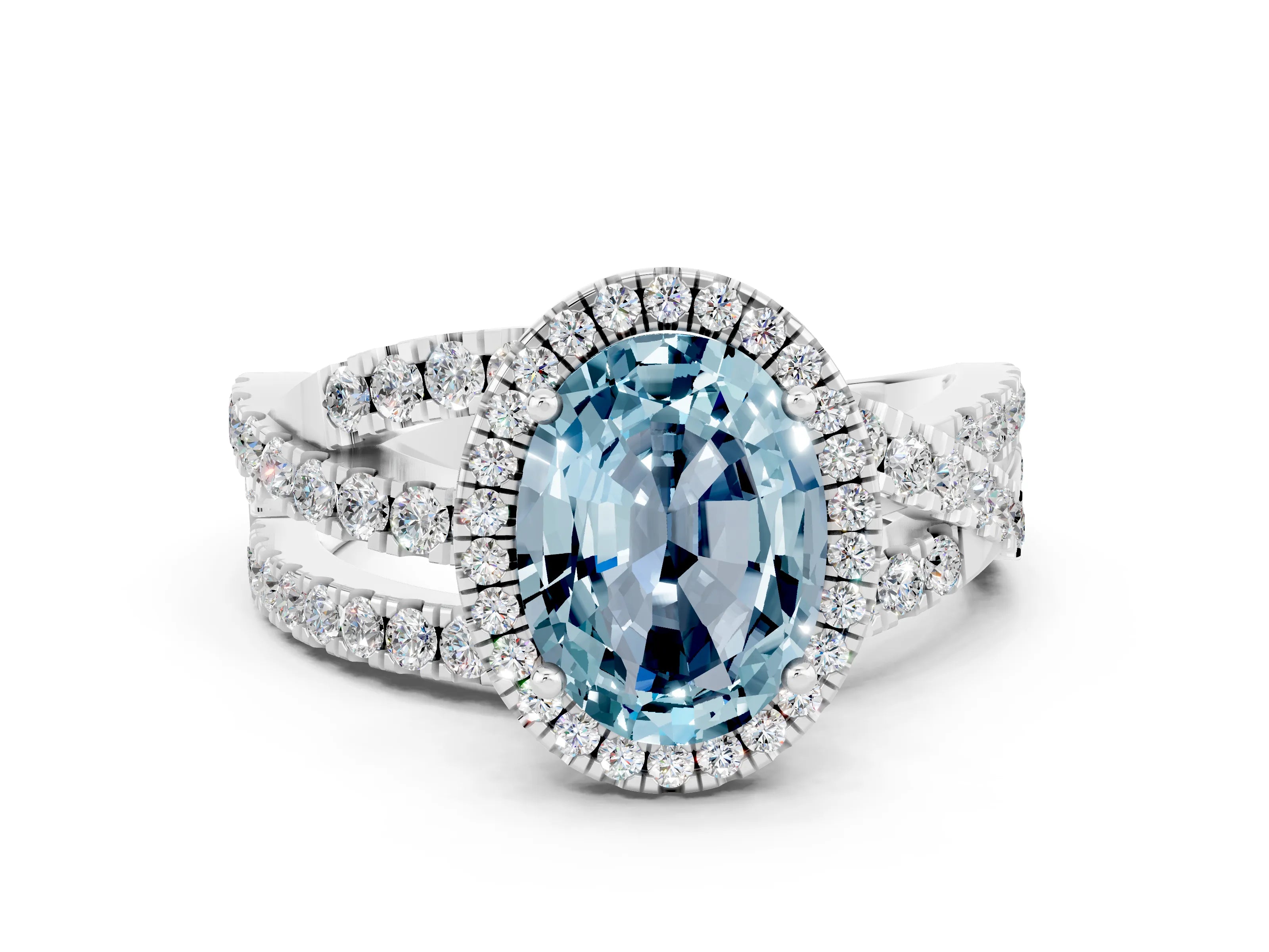 White gold Oval Cut Cut Halo Split Shank Prong Setting Ring_12