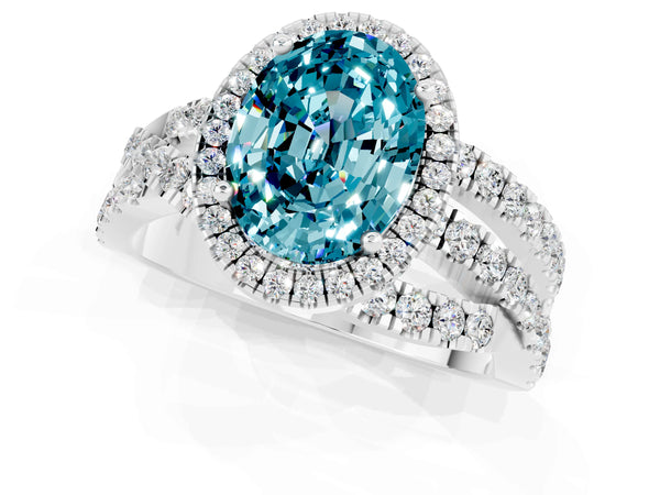 Platinum Oval Cut Cut Halo Split Shank Prong Setting Ring