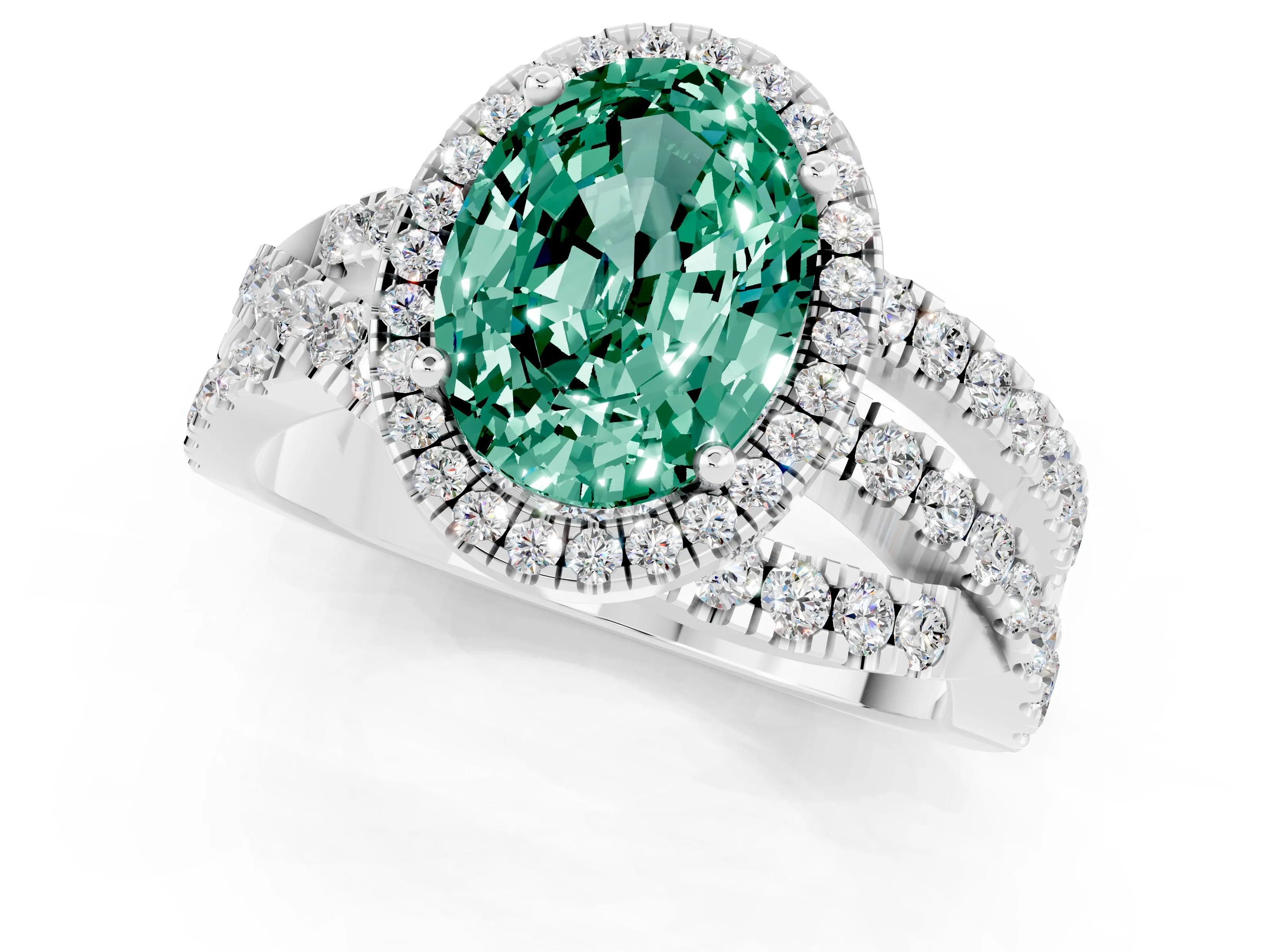 White gold Oval Cut Cut Halo Split Shank Prong Setting Ring_13