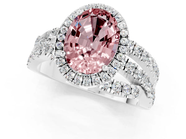 Silver Oval Cut Cut Halo Split Shank Prong Setting Ring