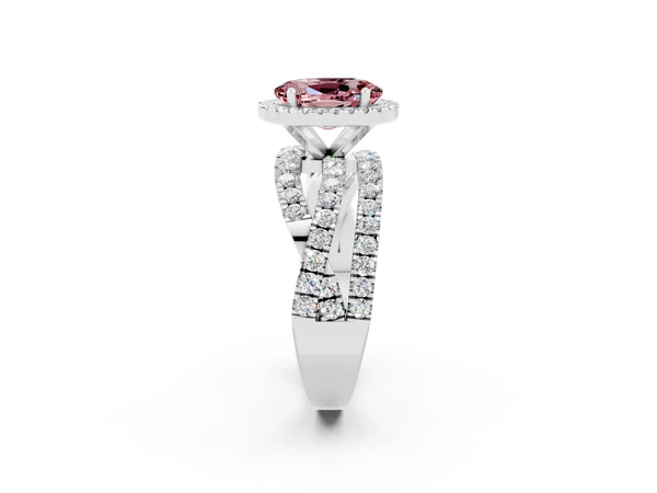 Silver Oval Cut Cut Halo Split Shank Prong Setting Ring
