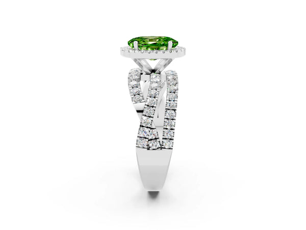 Silver Oval Cut Cut Halo Split Shank Prong Setting Ring