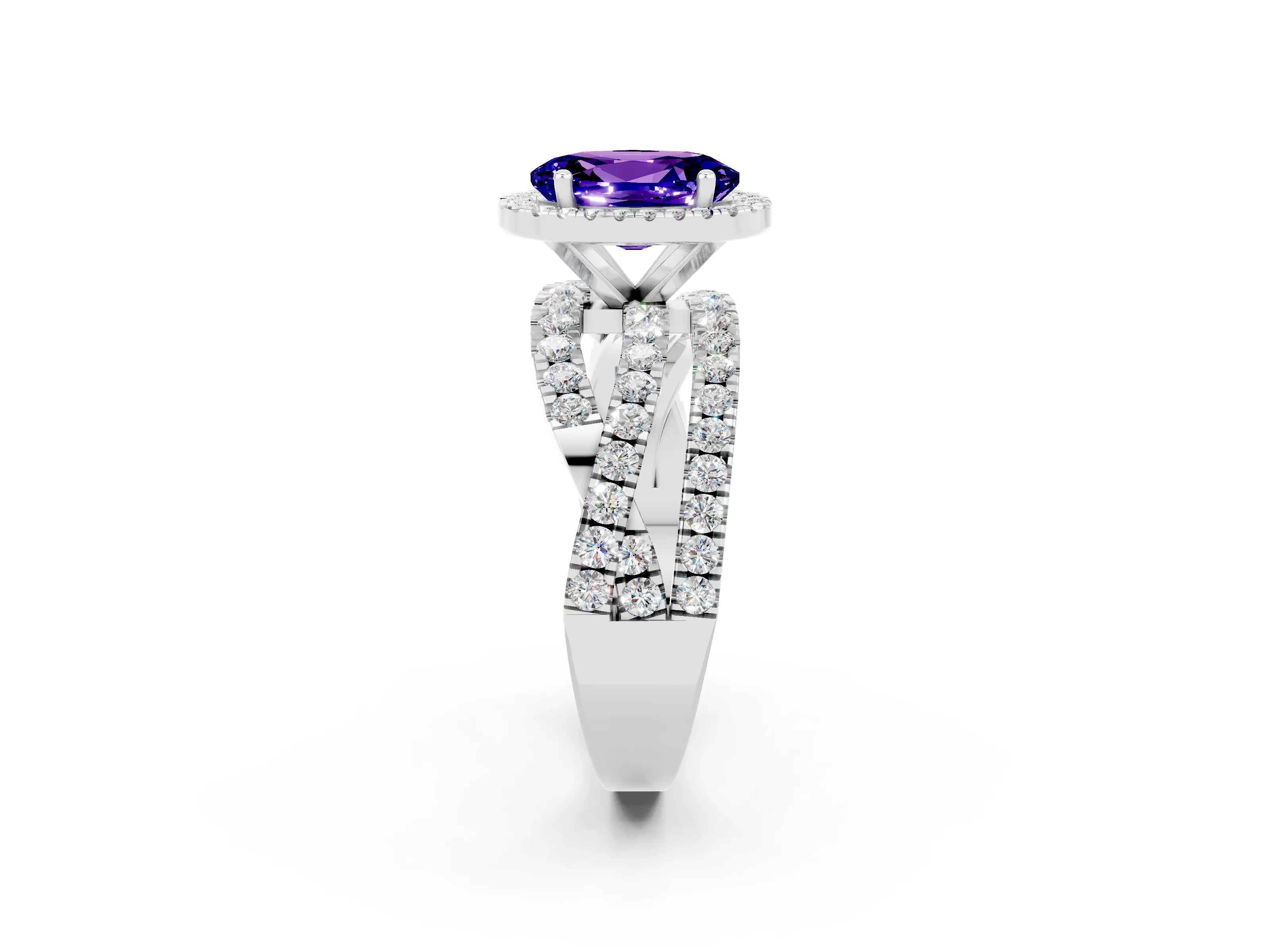 White gold Oval Cut Cut Halo Split Shank Prong Setting Ring_2