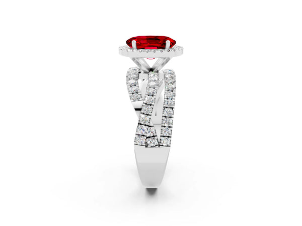 Platinum Oval Cut Cut Halo Split Shank Prong Setting Ring