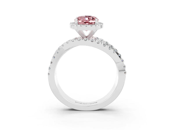 Platinum Oval Cut Cut Halo Split Shank Prong Setting Ring