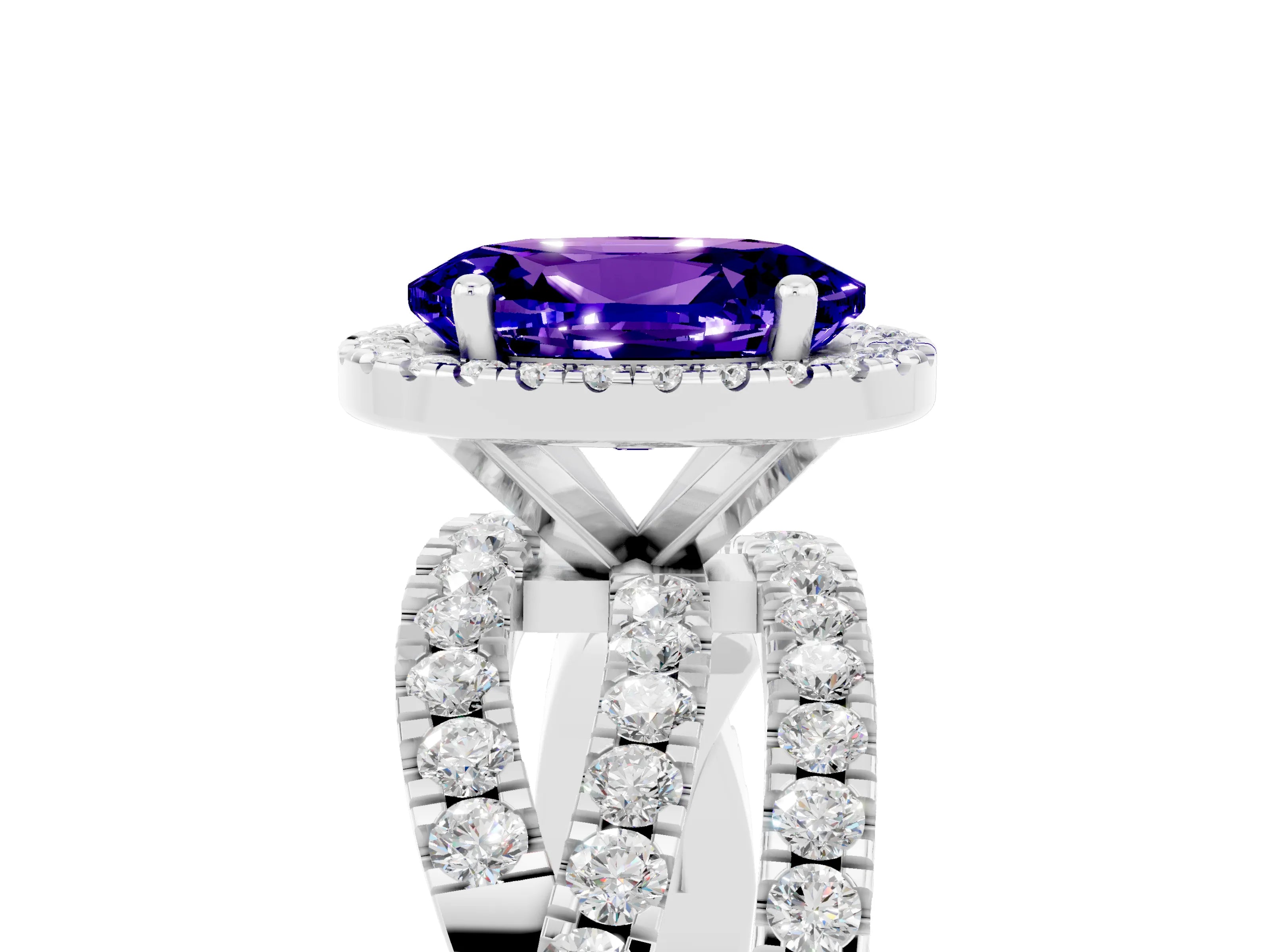 White gold Oval Cut Cut Halo Split Shank Prong Setting Ring_5