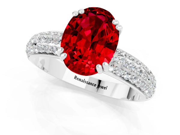 Silver Oval Cut Cut Pave Diamond Engagement Ring with Channel Set Band and Four-Prong Setting