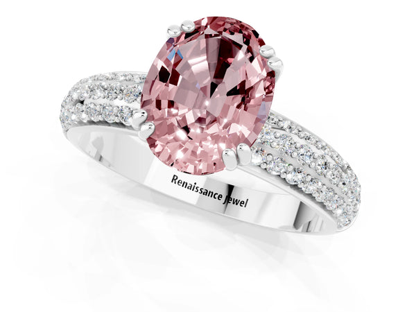 Platinum Oval Cut Cut Pave Diamond Engagement Ring with Channel Set Band and Four-Prong Setting