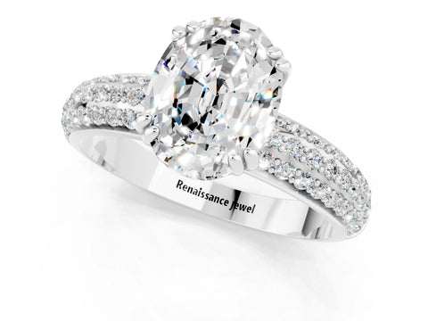 White gold Oval Cut Cut Pave Diamond Engagement Ring with Channel Set Band and Four-Prong Setting_1