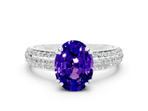 White gold Oval Cut Cut Pave Diamond Engagement Ring with Channel Set Band and Four-Prong Setting