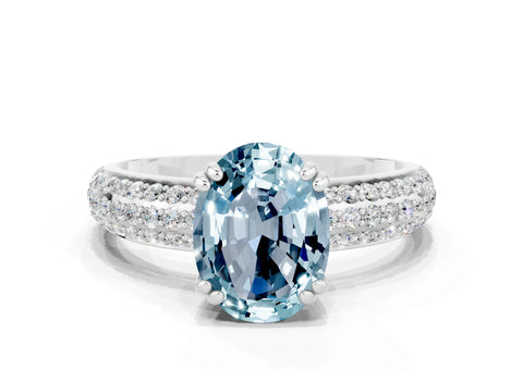 White gold Oval Cut Cut Pave Diamond Engagement Ring with Channel Set Band and Four-Prong Setting