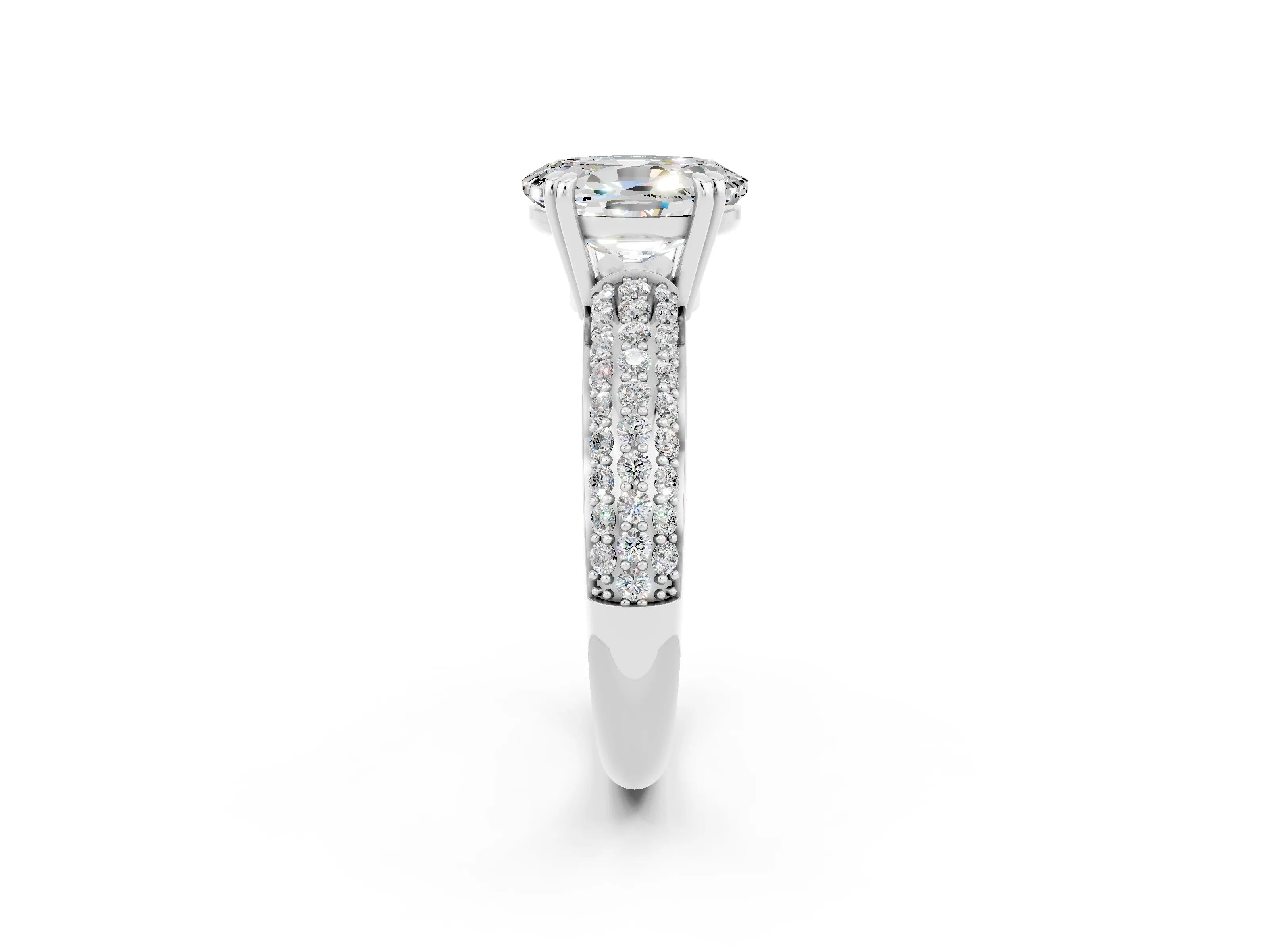 White gold Oval Cut Cut Pave Diamond Engagement Ring with Channel Set Band and Four-Prong Setting_2