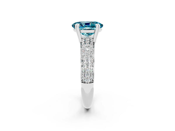 Platinum Oval Cut Cut Pave Diamond Engagement Ring with Channel Set Band and Four-Prong Setting