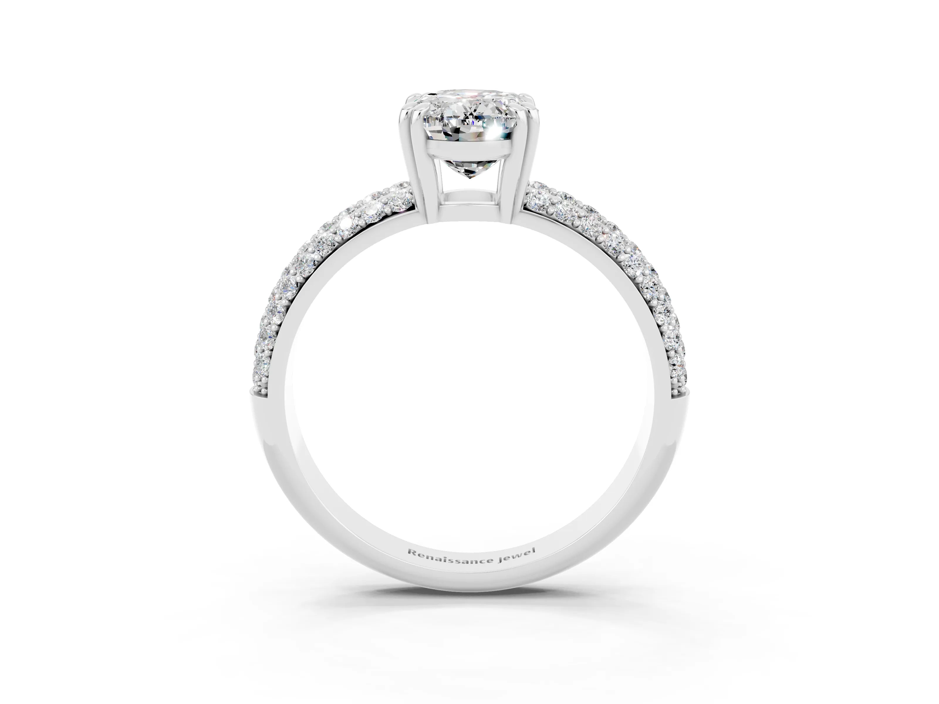 White gold Oval Cut Cut Pave Diamond Engagement Ring with Channel Set Band and Four-Prong Setting_3