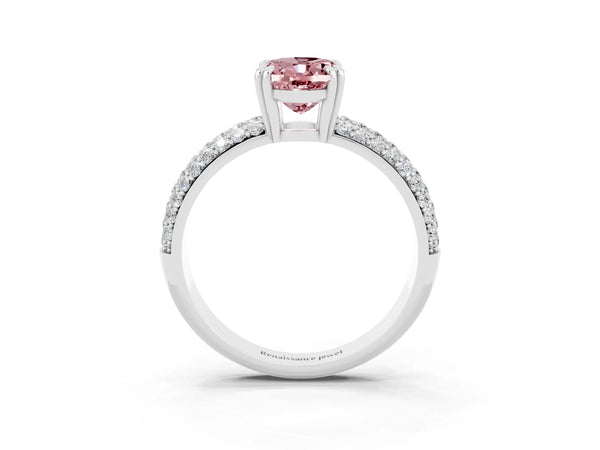 Platinum Oval Cut Cut Pave Diamond Engagement Ring with Channel Set Band and Four-Prong Setting