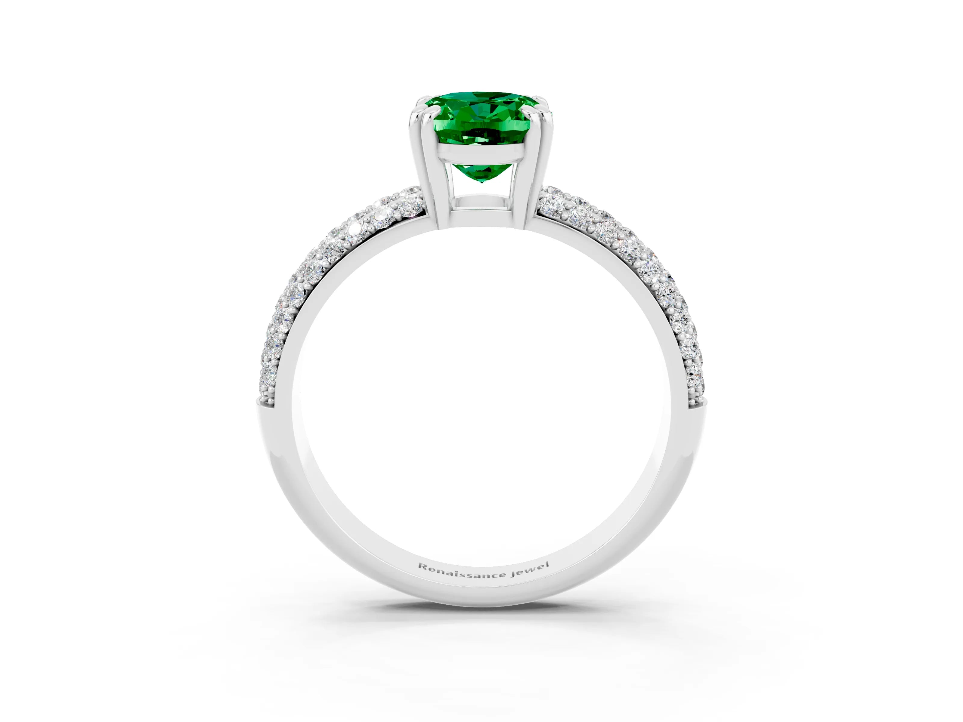 White gold Oval Cut Cut Pave Diamond Engagement Ring with Channel Set Band and Four-Prong Setting_3