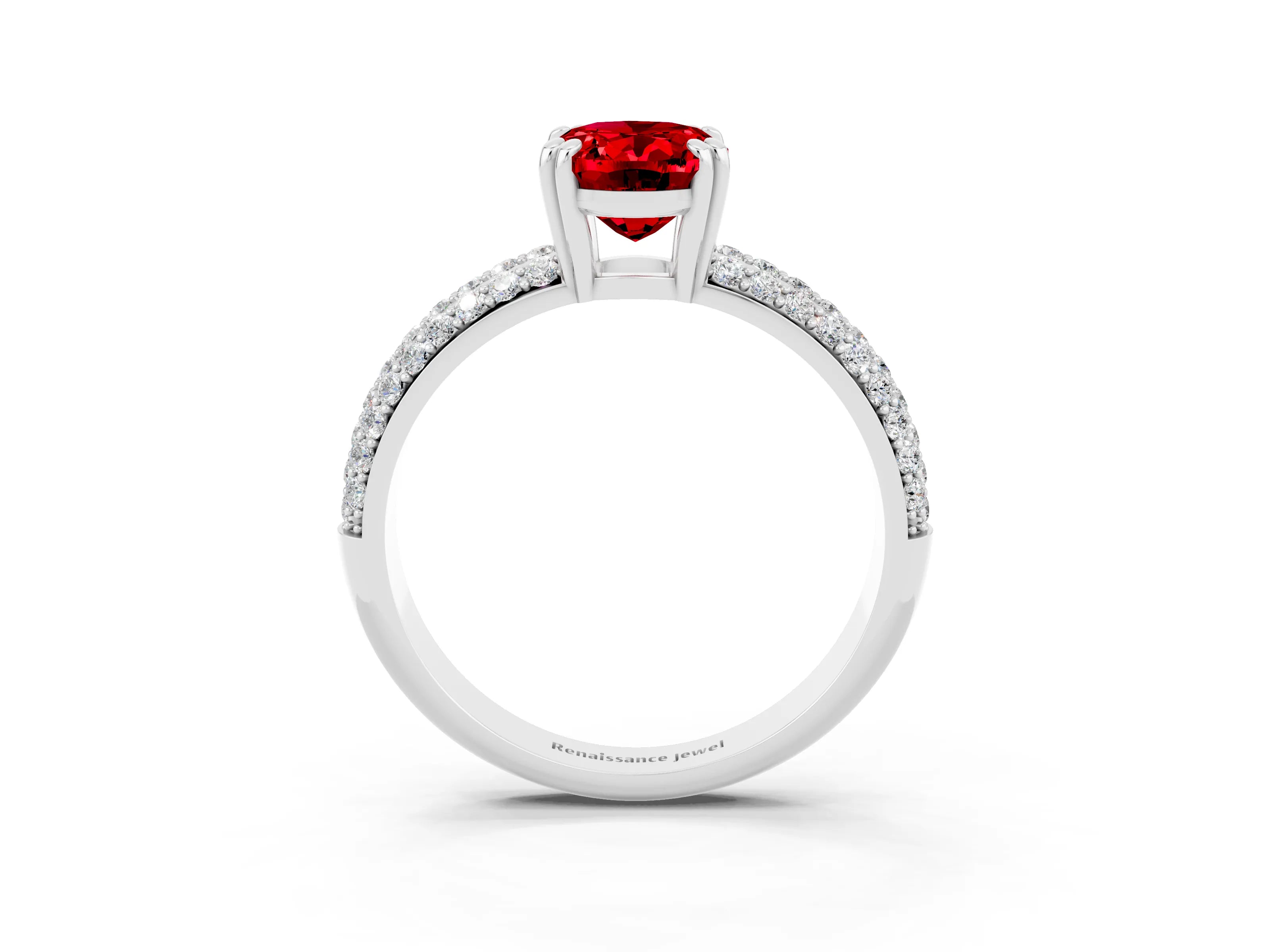 White gold Oval Cut Cut Pave Diamond Engagement Ring with Channel Set Band and Four-Prong Setting_3