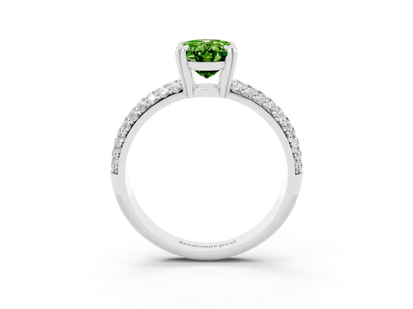White gold Oval Cut Cut Pave Diamond Engagement Ring with Channel Set Band and Four-Prong Setting