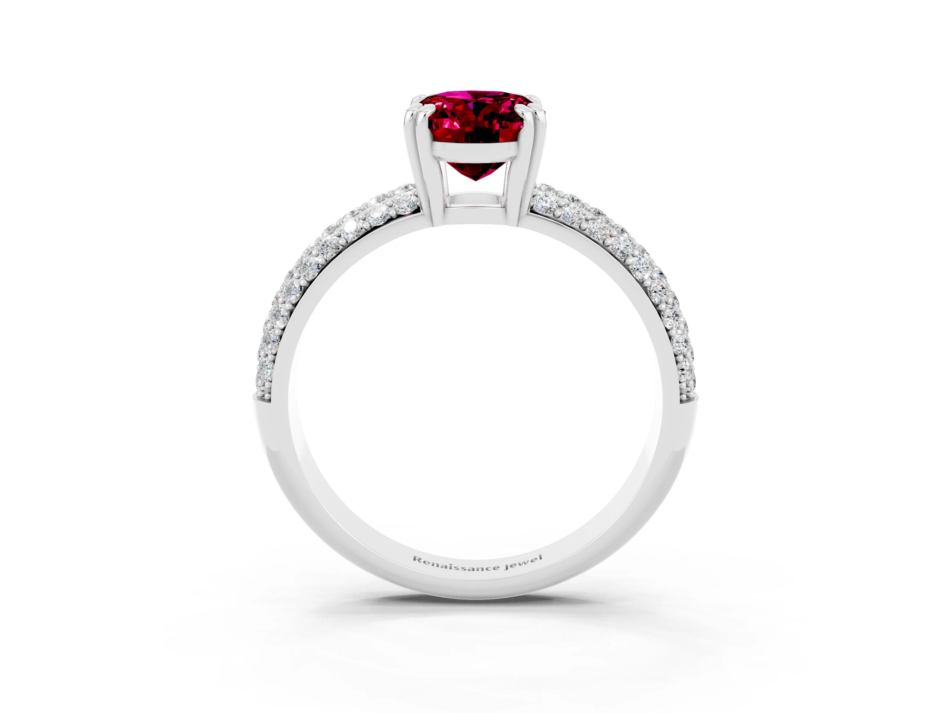 White gold Oval Cut Cut Pave Diamond Engagement Ring with Channel Set Band and Four-Prong Setting_3