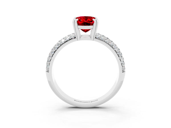 Silver Oval Cut Cut Pave Diamond Engagement Ring with Channel Set Band and Four-Prong Setting