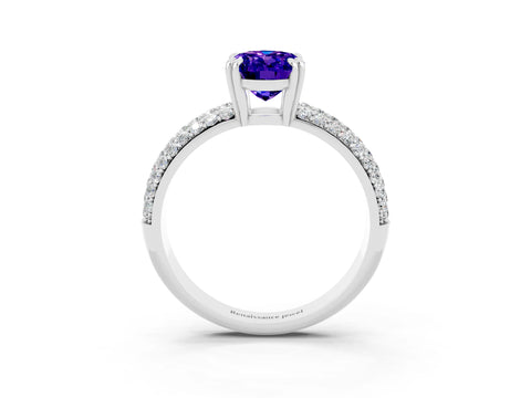 White gold Oval Cut Cut Pave Diamond Engagement Ring with Channel Set Band and Four-Prong Setting_3
