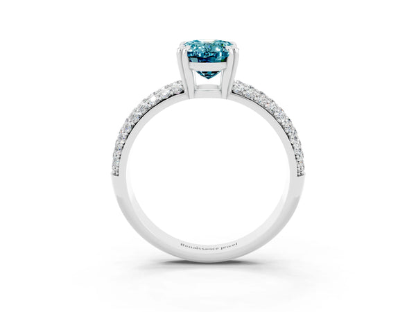 White gold Oval Cut Cut Pave Diamond Engagement Ring with Channel Set Band and Four-Prong Setting