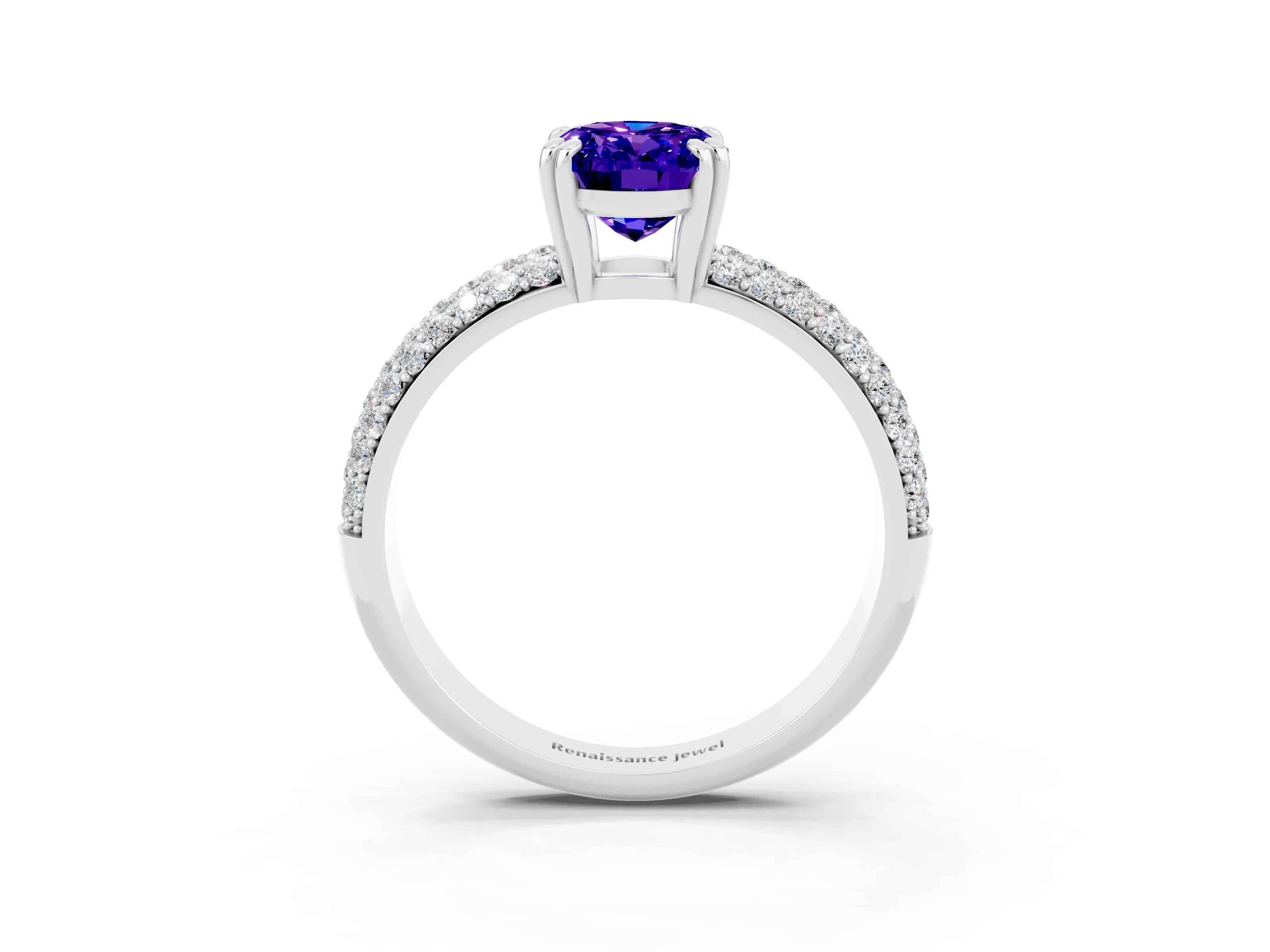 White gold Oval Cut Cut Pave Diamond Engagement Ring with Channel Set Band and Four-Prong Setting_3