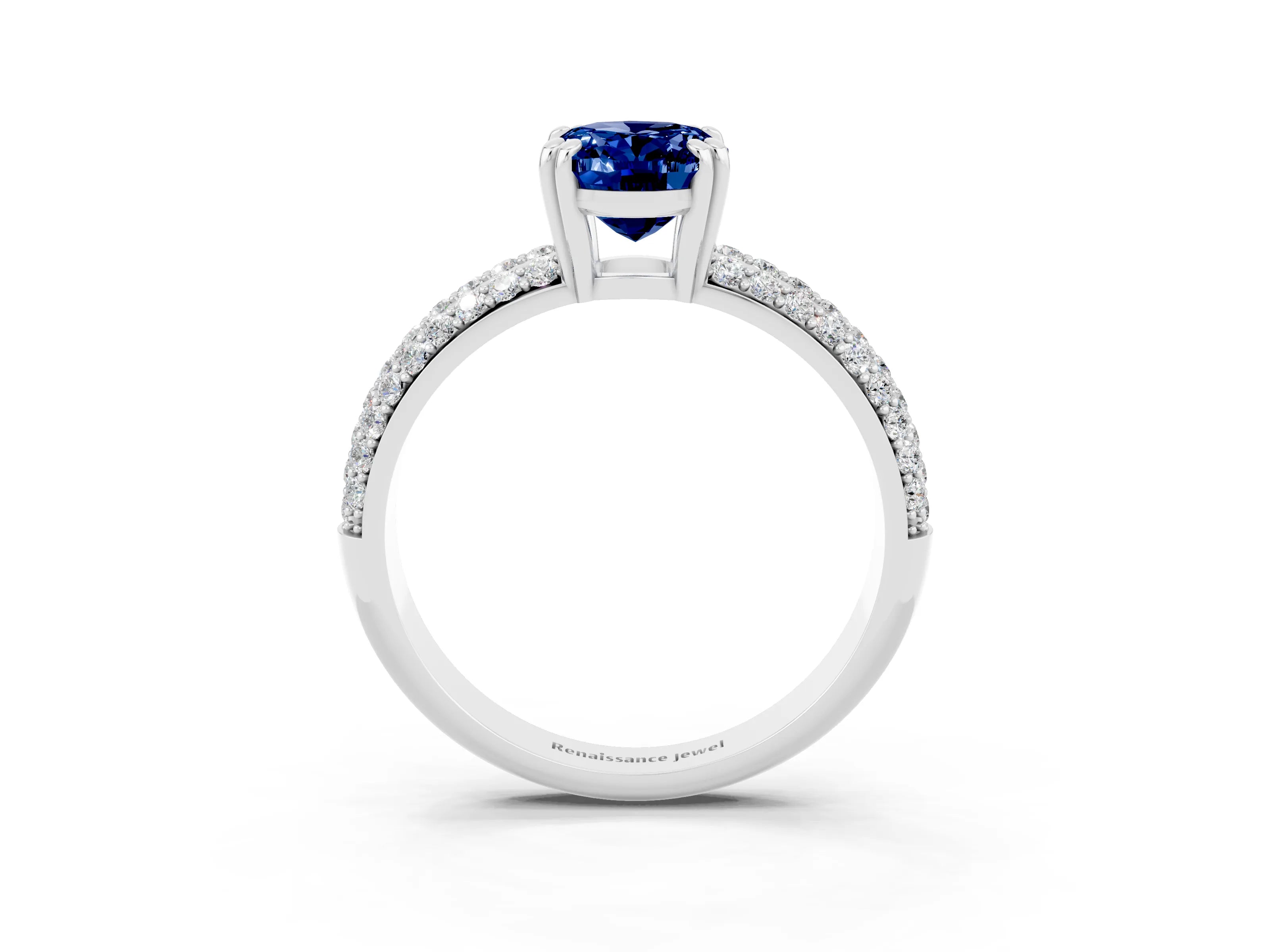 White gold Oval Cut Cut Pave Diamond Engagement Ring with Channel Set Band and Four-Prong Setting_3