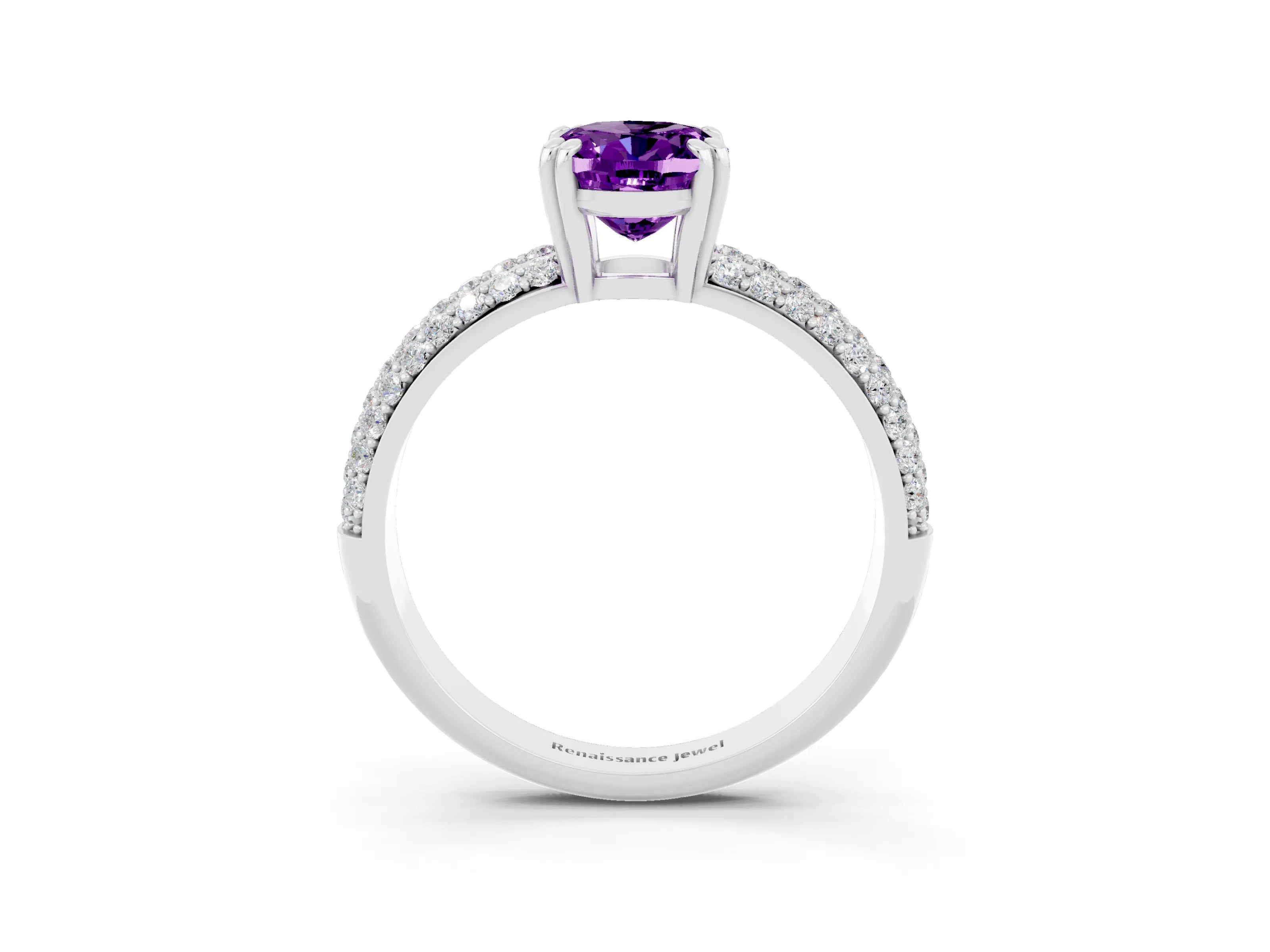 White gold Oval Cut Cut Pave Diamond Engagement Ring with Channel Set Band and Four-Prong Setting_3