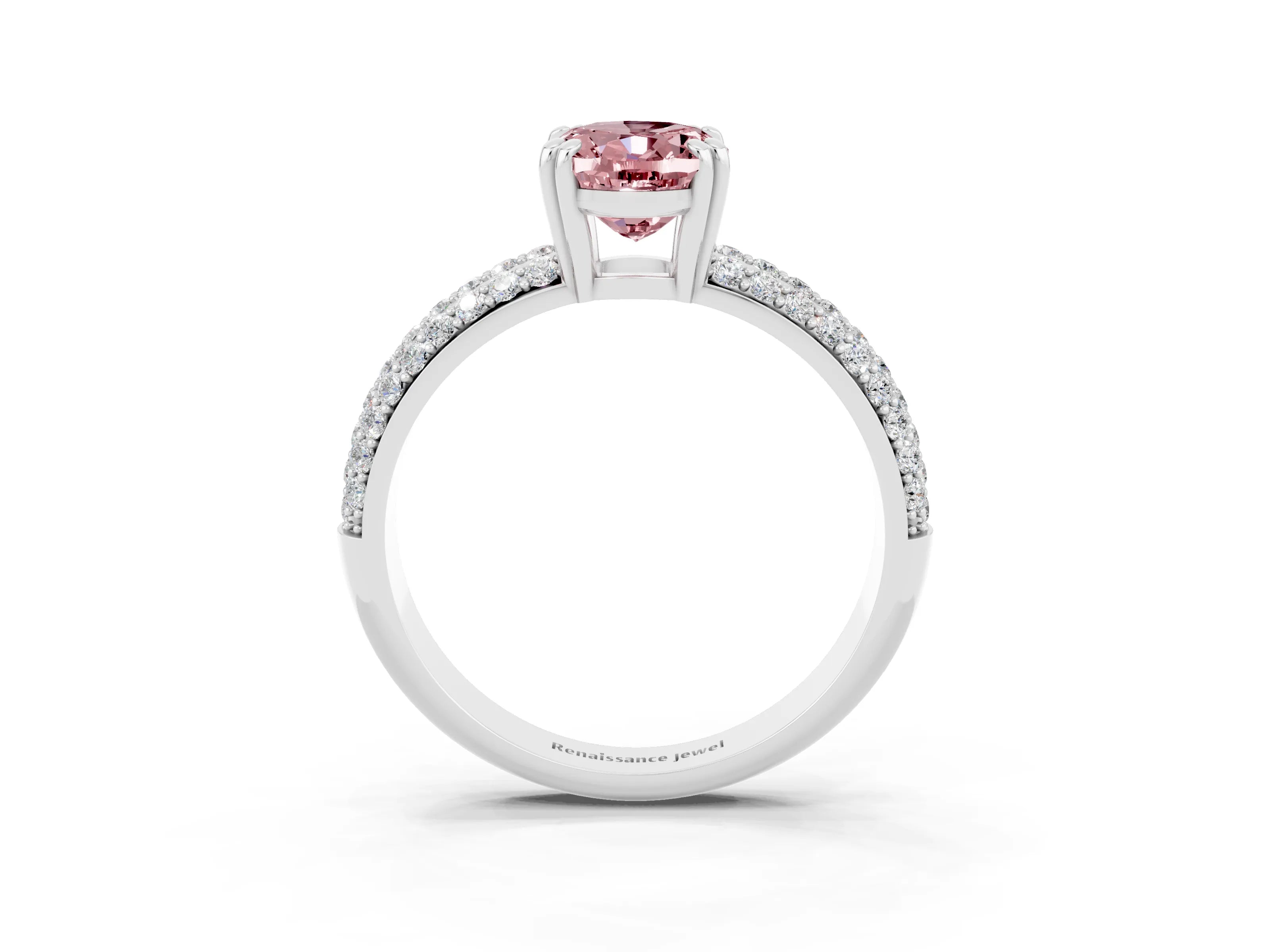 White gold Oval Cut Cut Pave Diamond Engagement Ring with Channel Set Band and Four-Prong Setting_3