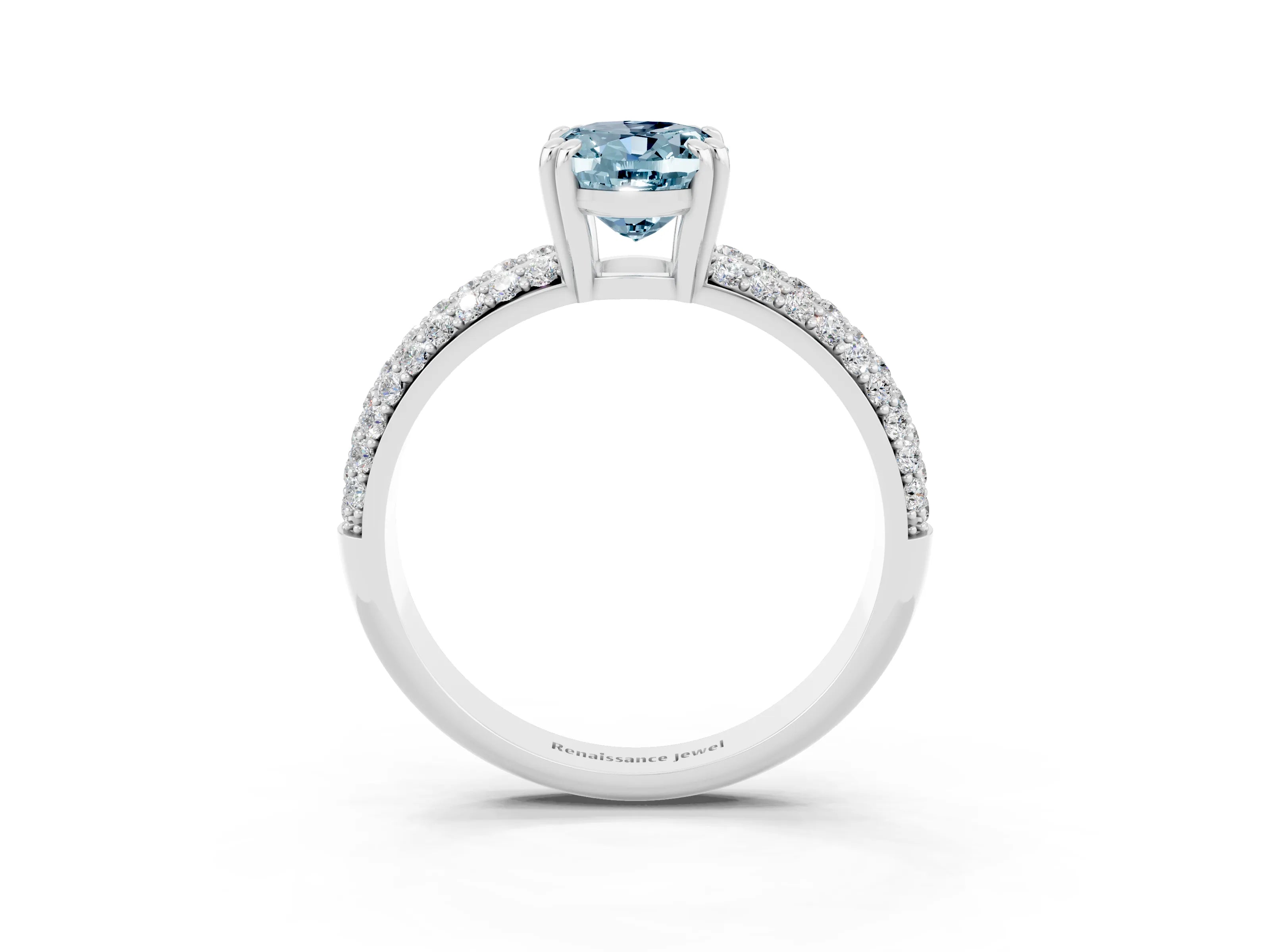 White gold Oval Cut Cut Pave Diamond Engagement Ring with Channel Set Band and Four-Prong Setting_3