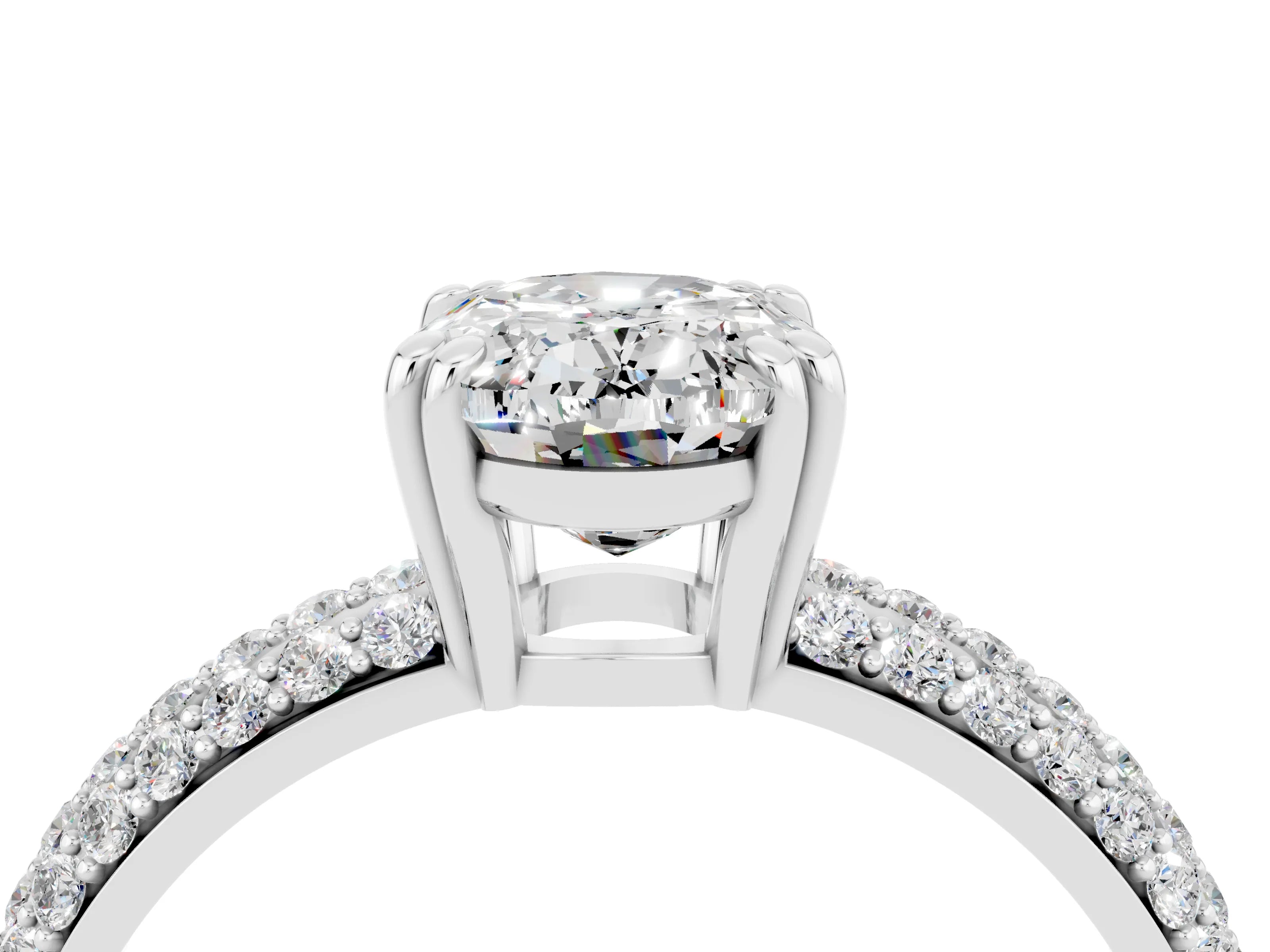 White gold Oval Cut Cut Pave Diamond Engagement Ring with Channel Set Band and Four-Prong Setting_4