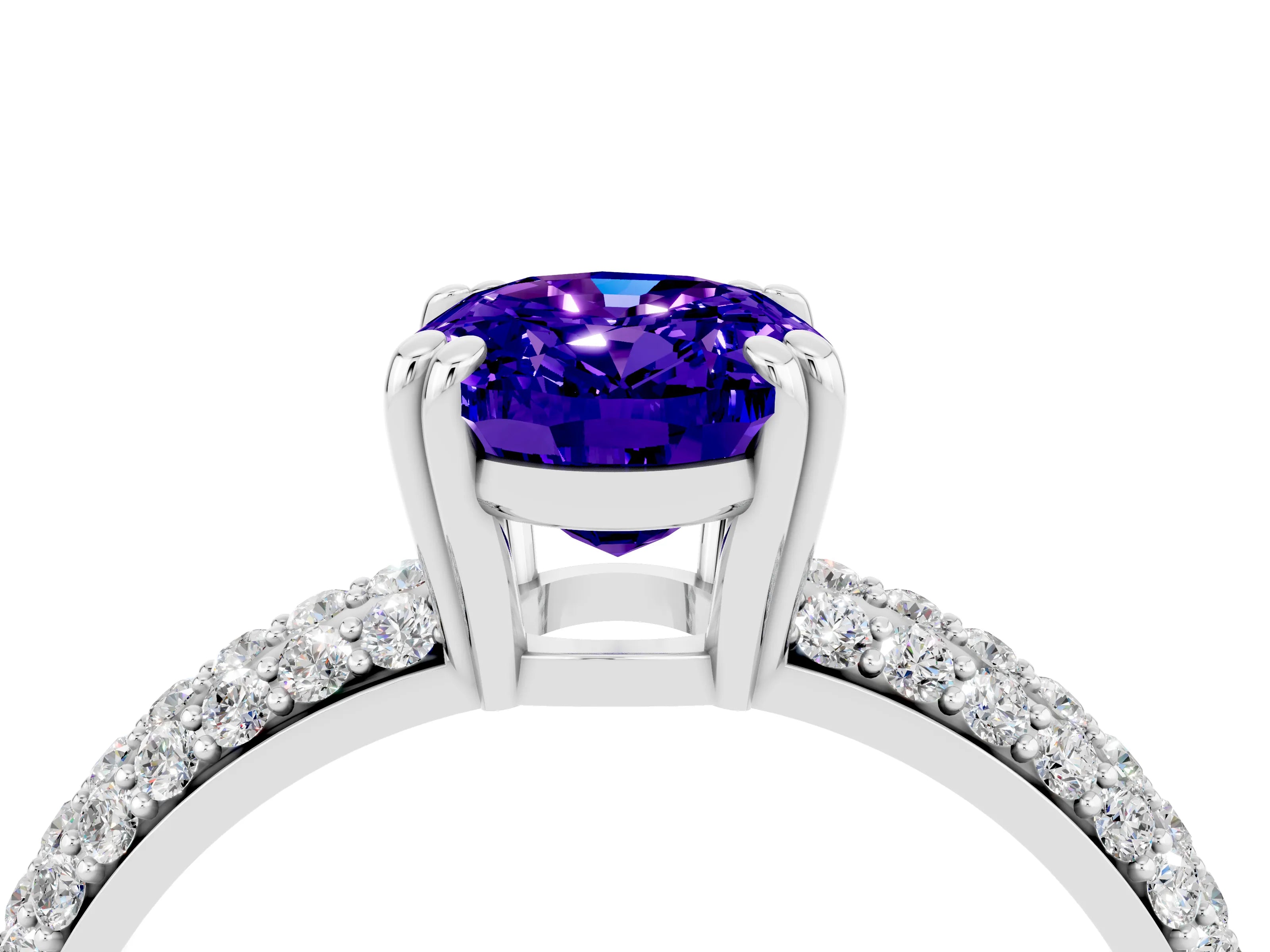 White gold Oval Cut Cut Pave Diamond Engagement Ring with Channel Set Band and Four-Prong Setting_4