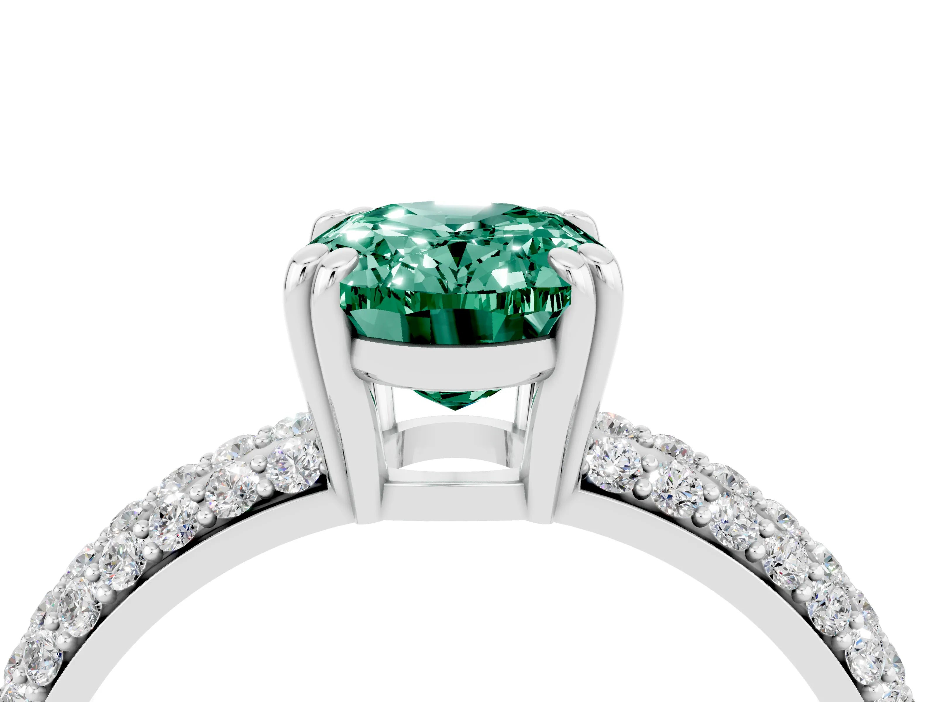 White gold Oval Cut Cut Pave Diamond Engagement Ring with Channel Set Band and Four-Prong Setting_4