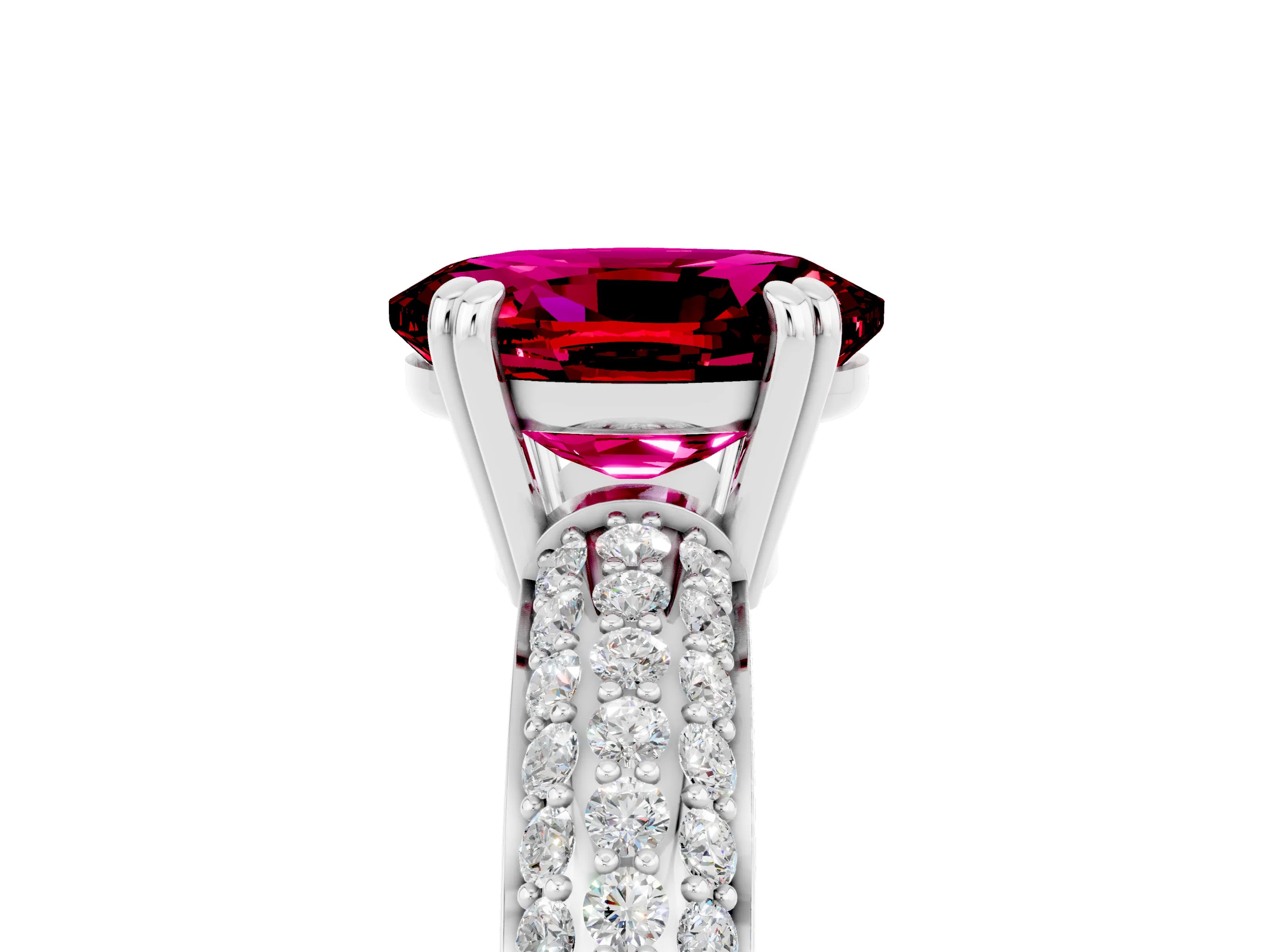 White gold Oval Cut Cut Pave Diamond Engagement Ring with Channel Set Band and Four-Prong Setting_5