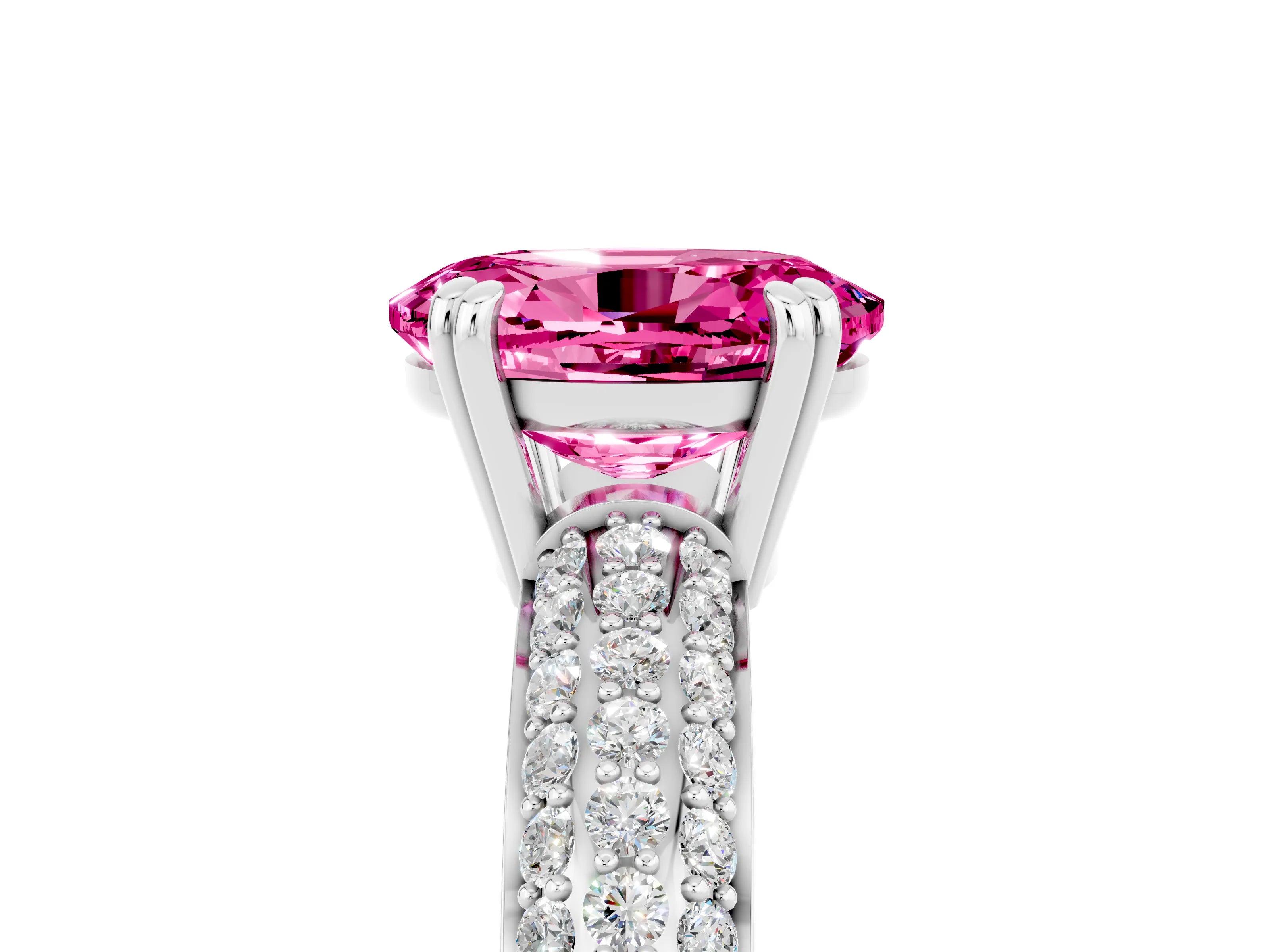 White gold Oval Cut Cut Pave Diamond Engagement Ring with Channel Set Band and Four-Prong Setting_5